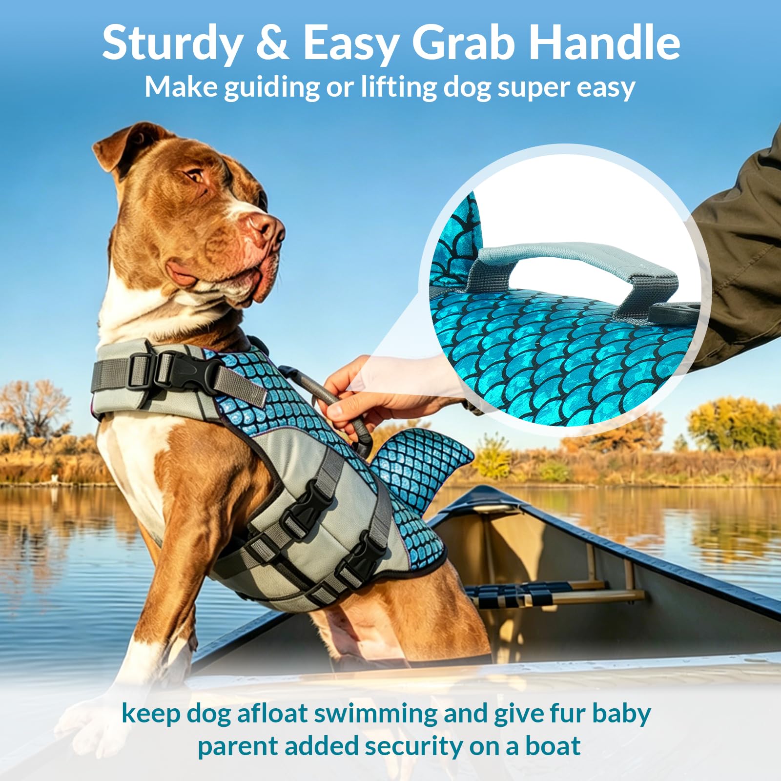 Schwimmweste Hunde Hai, Hundeweste Schwimmen Leicht Sicher Für Wassersport, Hundeschwimmweste Hunde Jacket Mit Griff, Sorgt Für Sicherheit Und Komfort Ihres Haustiers Beim Schwimmen(Blau, L)