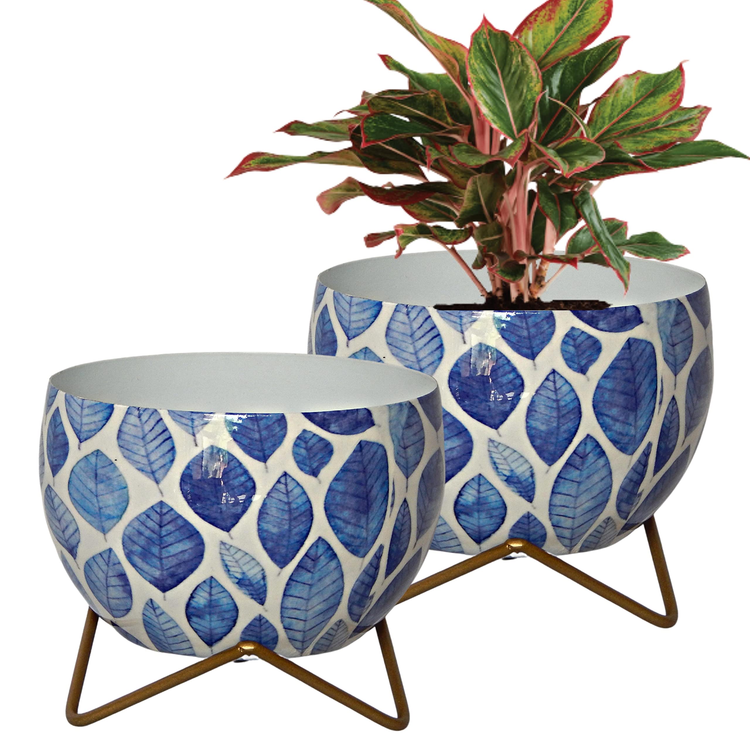 ecofynd Elis White Planter Pot & Stand - Modern Garden Decor -12