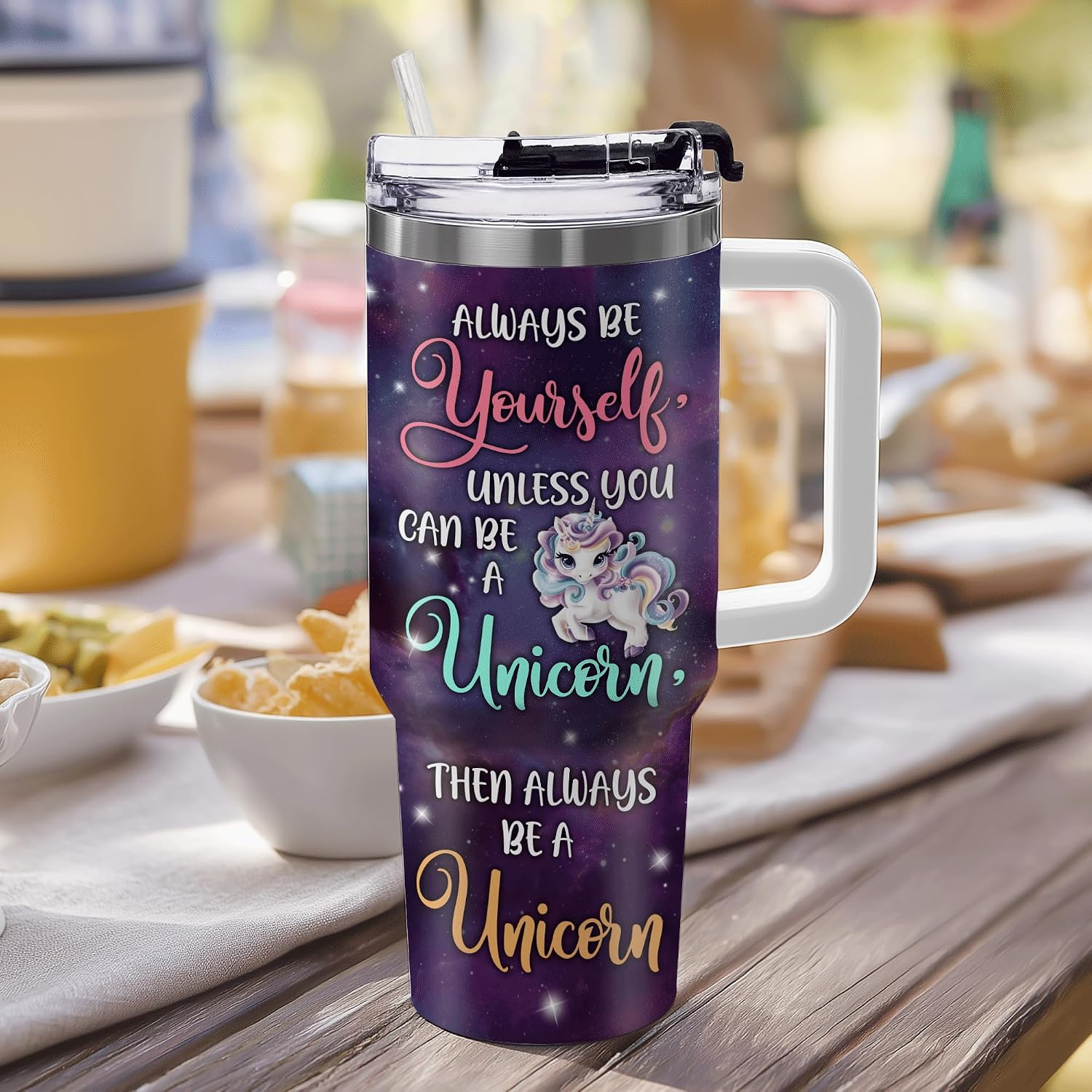 Hyturtle Personalized Unicorn 40oz Tumbler with Handle & Straw Gifts for Girl Women, Inspirational Mothers Day Birthday Gifts, Unicorn Lover Gift, Magical Purple Custom Name Stainless Steel Travel Cup