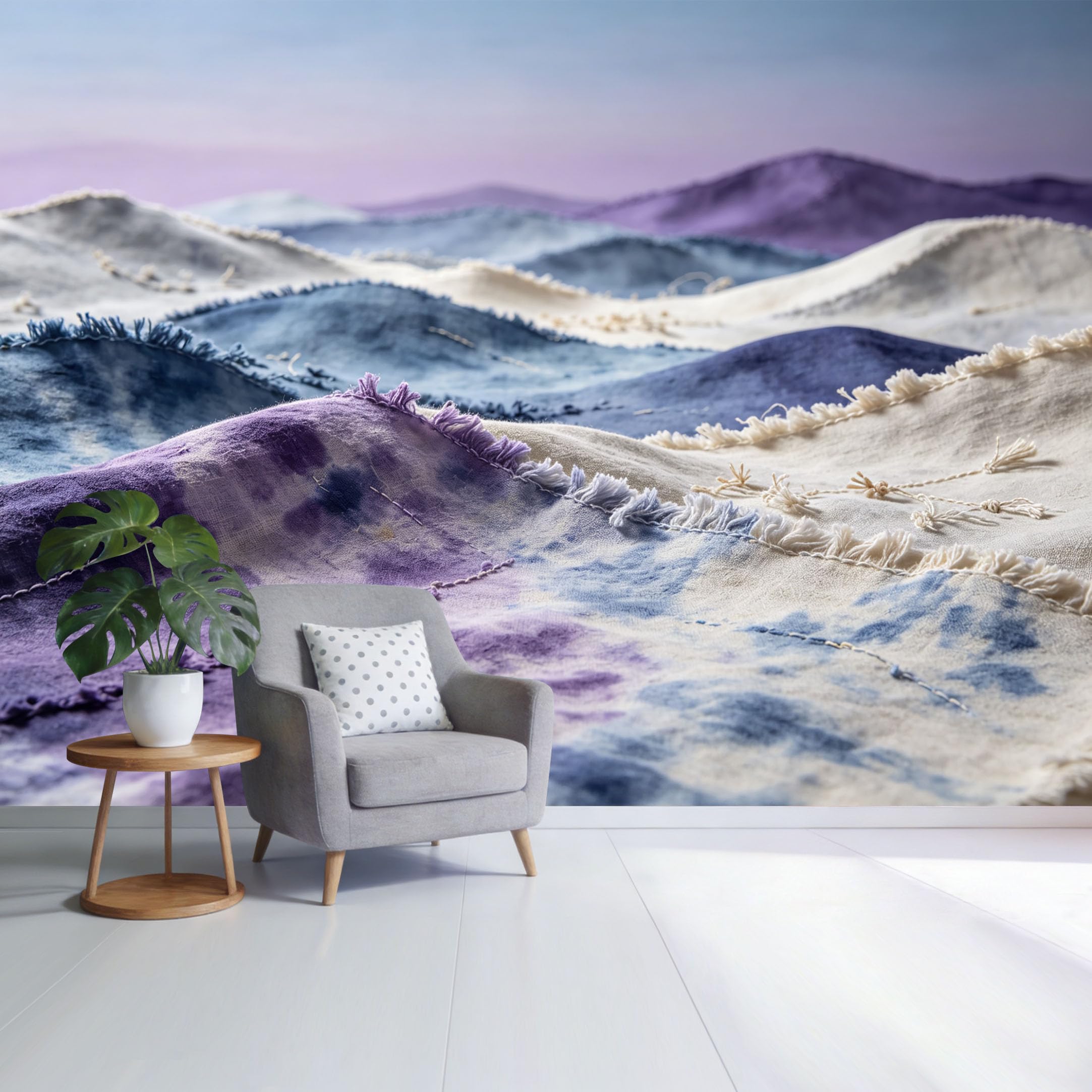 Custom Size Wall Mural Abstract Textured Fabric Landscape Purple Blue Gradient Waves SelfAdhesive Wall Fabric Removable Wallpaper for Home Office Decor