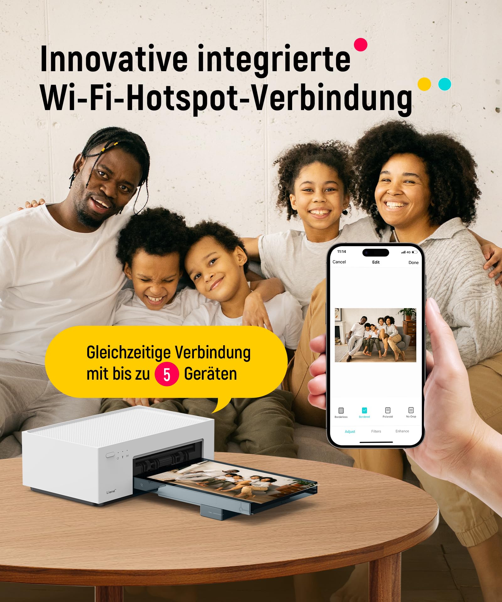 Liene Fotodrucker für Smartphone 10x15 cm WiFi 300DPI Farbsublimation Portable