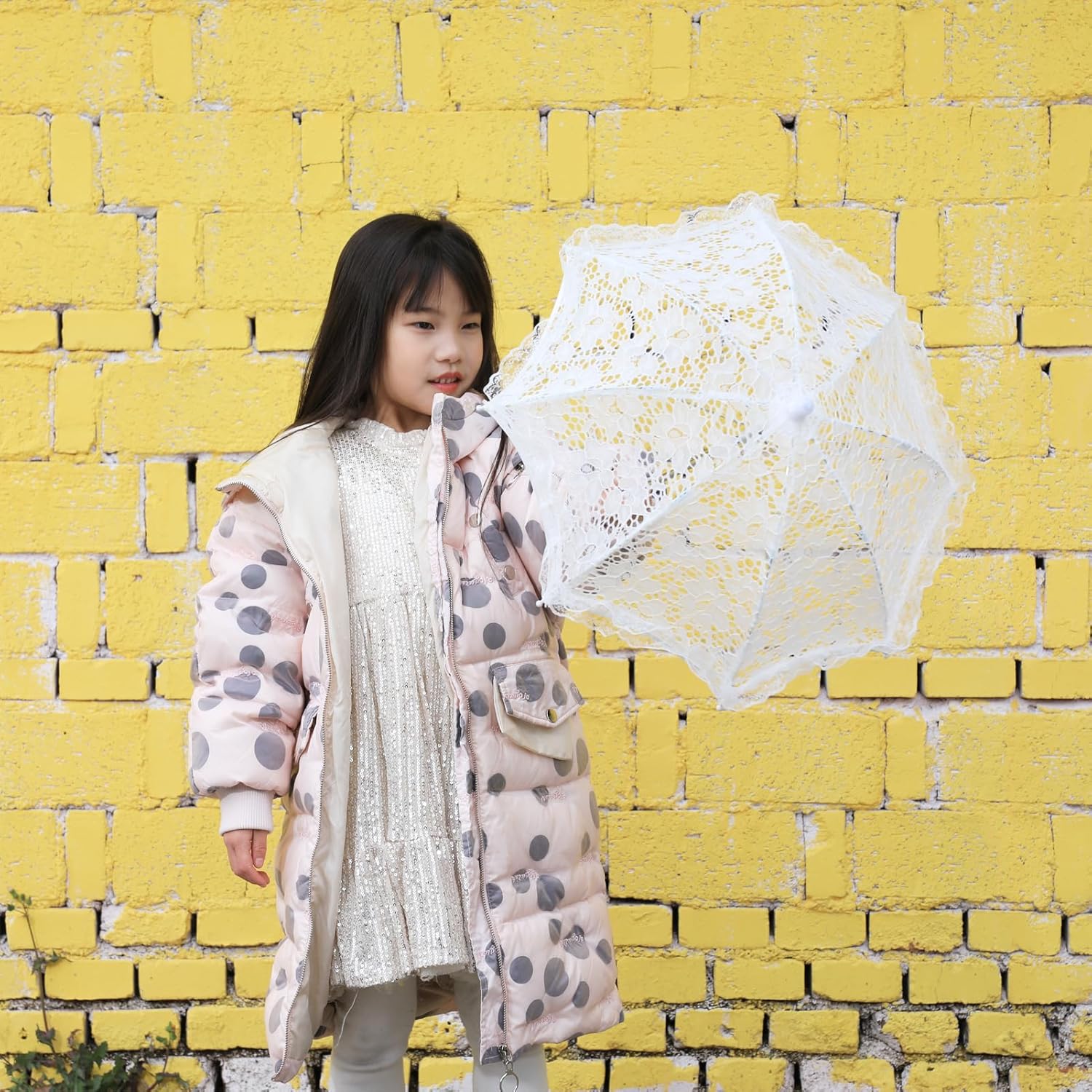 Mini Lace Umbrellas for Tea Party, 16.5x18 inch Photography Prop Umbrella Small Craft White Lace Umbrellas for Tea Party Mini Parasol Umbrella for Bride Wedding Gift Photo Props Kids Gift (Flower) - Image 7