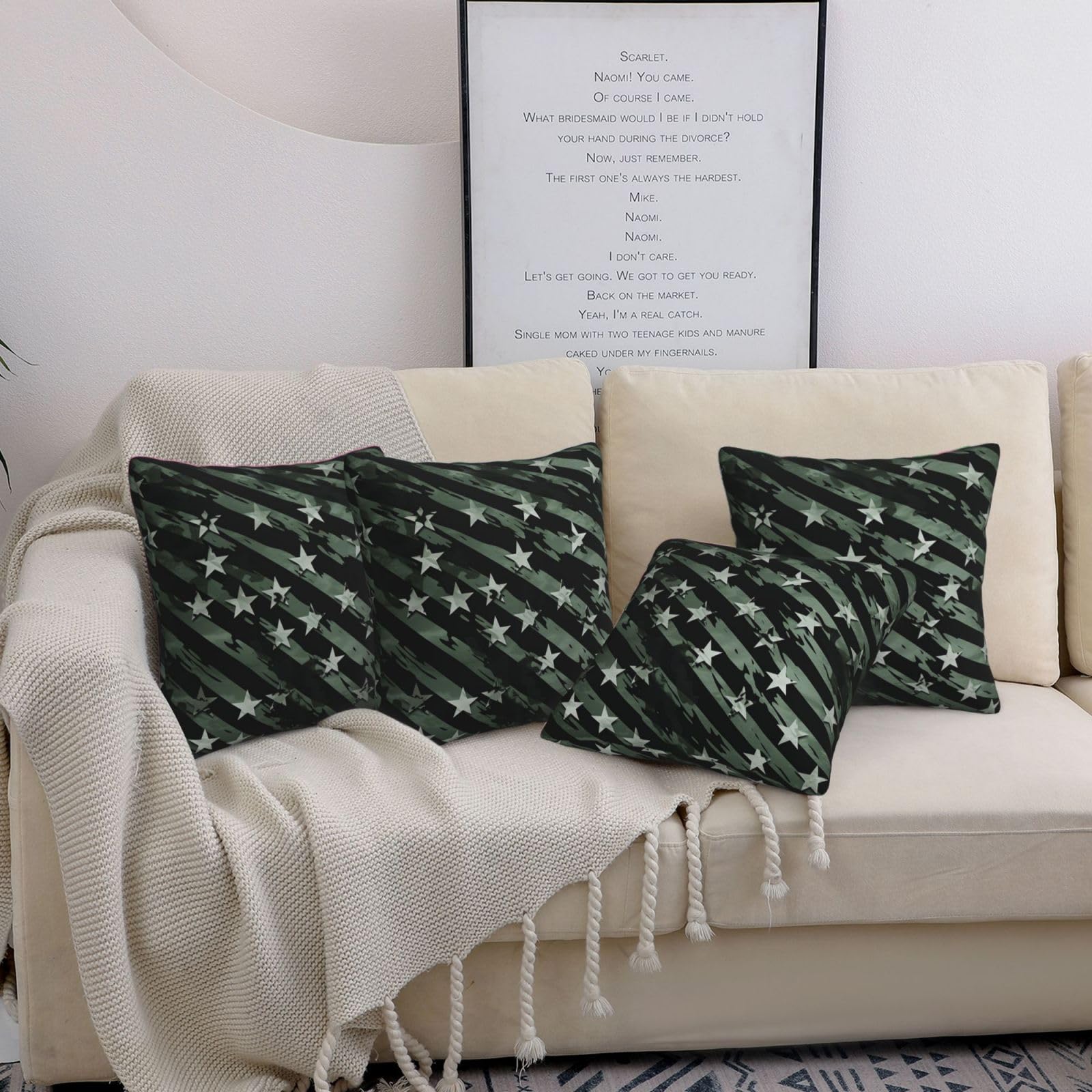 Housses de coussin vert et noir 50x50 cm à rayures et étoiles lot de 4