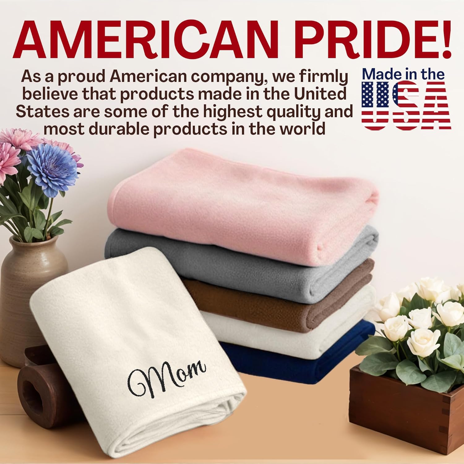 Ships Next Day, Made in USA - Personalized Blankets for Adults 60 X 80 Inch - Fleece Heated Throw Customize Blanket with Name, Embroidered with Name Personalized Gift - Cream