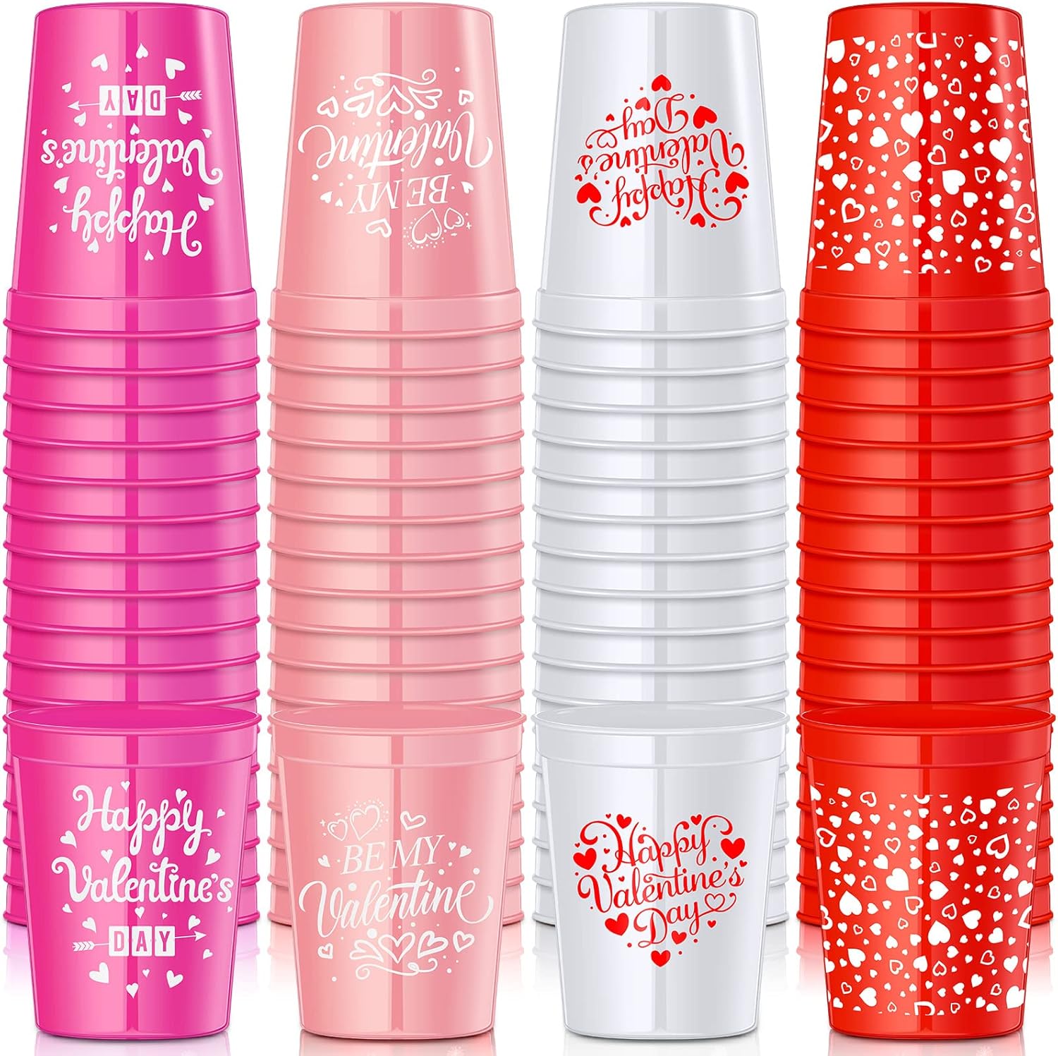 WILLBOND 60 Pcs Valentine's Day Plastic Reusable Cups 16 oz