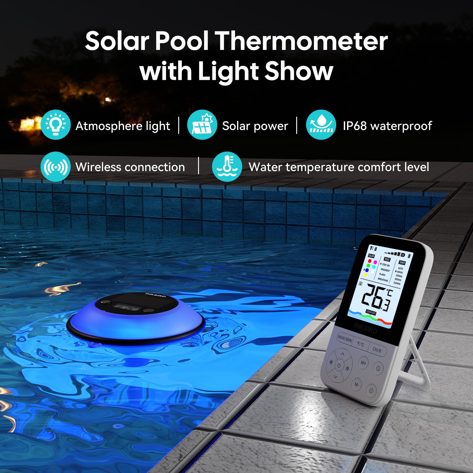 Inkbird IBS-P05R Umgebungslicht-Poolthermometer mit kabellosem Monitor