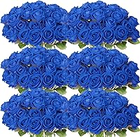 Vista 17 de 50 rosas artificiales, ramo de rosas rojas falsas, rosas rojas de seda artificial con tallos para decoración de flores de boda, día de San Valentín