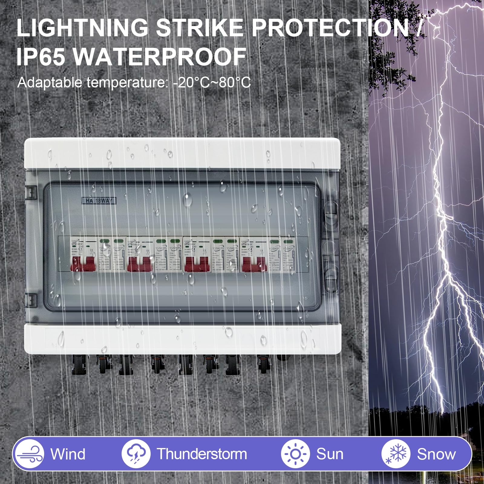 Protección Contra Sobretensiones Fotovoltaica, Disyuntor CC 40 A/1000V, (4 in 4 Out) Disyuntor de Protección contra Rayos, Caja de Conexión Solar Fotovoltaica IP65 a Prueba de Agua