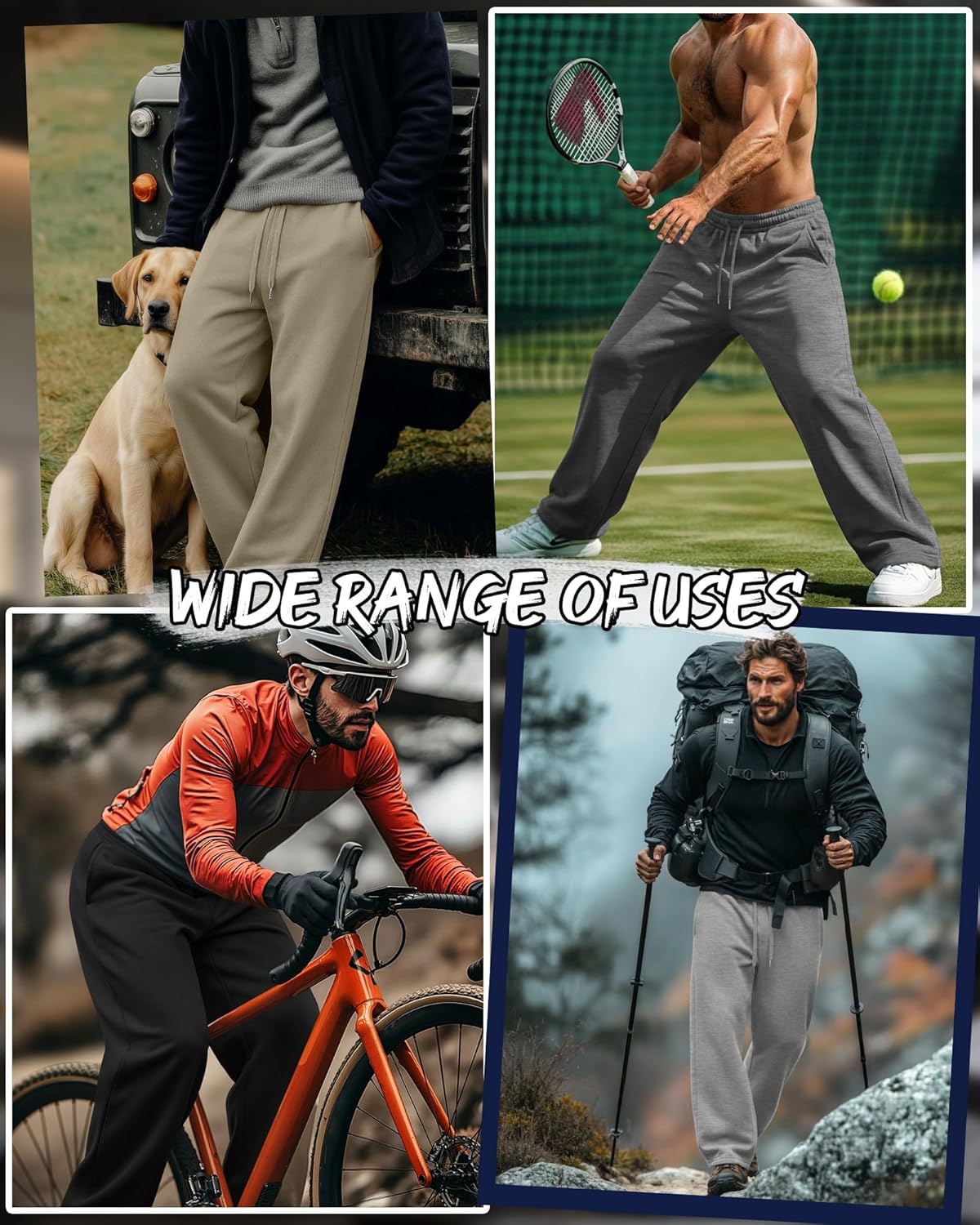 4 Pack Men's Sweatpants Wide Leg Open Bottom Baggy Drawstring Joggers Athletic Lounge Pants with Pockets - Image 2