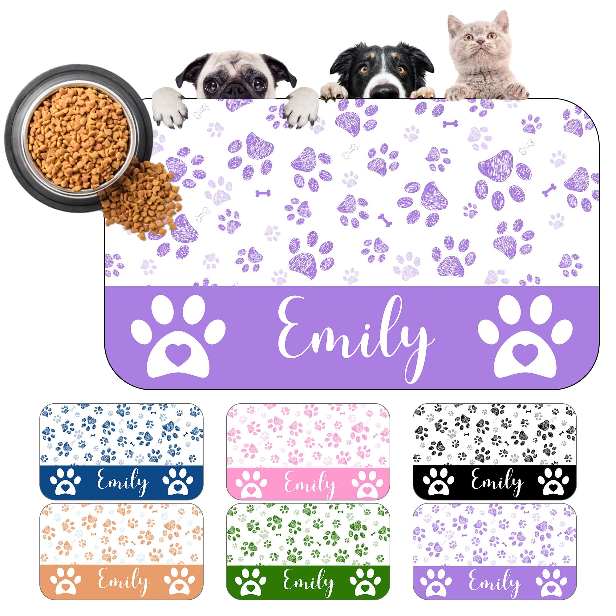 Personalized Dog Cat Mat with Name Photo Custom Placemat Feeding Mats for Food and Water Customized Non-Slip Waterproof Doormat for Bowls Outdoor