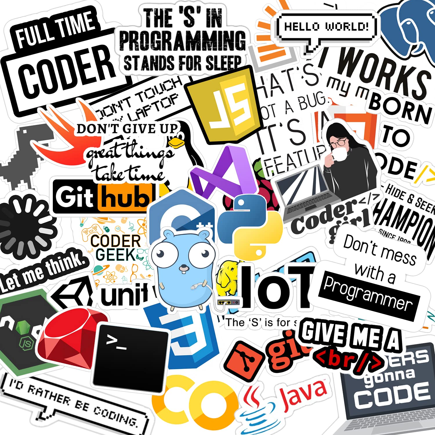 Careflection Funny Programming, Coding Vinyl Glossy Stickers with Programming Language App Logo Stickers for Laptop (Pack of 40), Self-Adhesive