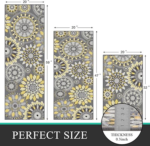 Miniatura 9 de Bsmathom Juego de alfombras de cocina bohemias de 3 piezas con hojas, alfombras de cocina antideslizantes y lavables, alfombras de cocina para