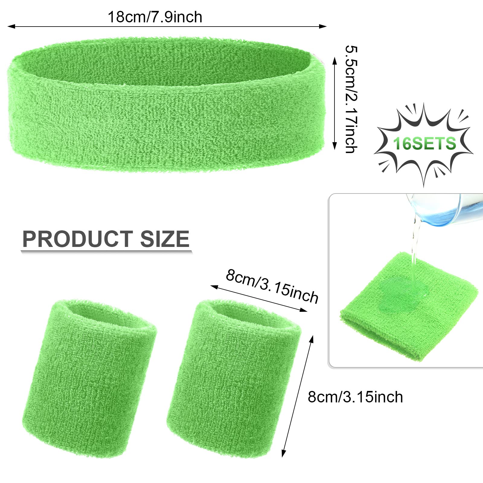 Canlierr 48 Pcs Football Sweatbands Bulk for Men Women Striped Sweatband Set, Include 16 Headband and 32 Wristbands Sports Neon Accessories for 80's Costume Party Athletic Gym