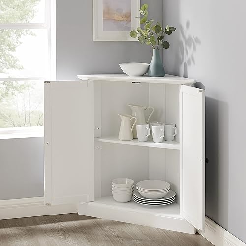 Miniatura 8 de Crosley Furniture Shoreline - Armario de almacenamiento apilable de esquina con estantes, cocina, comedor, lavandería, color blanco