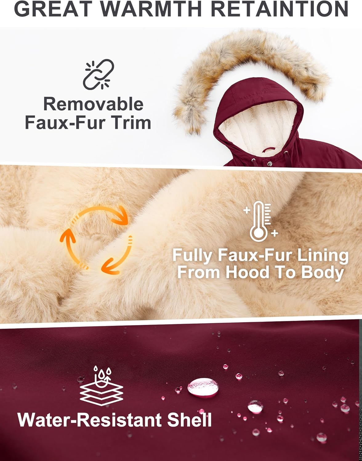 ANOTHER CHOICE Women's Hooded Winter Coat Waterproof Parka Jacket Warm Sherpa FLeece Lined Winter Parka Coat - Image 4