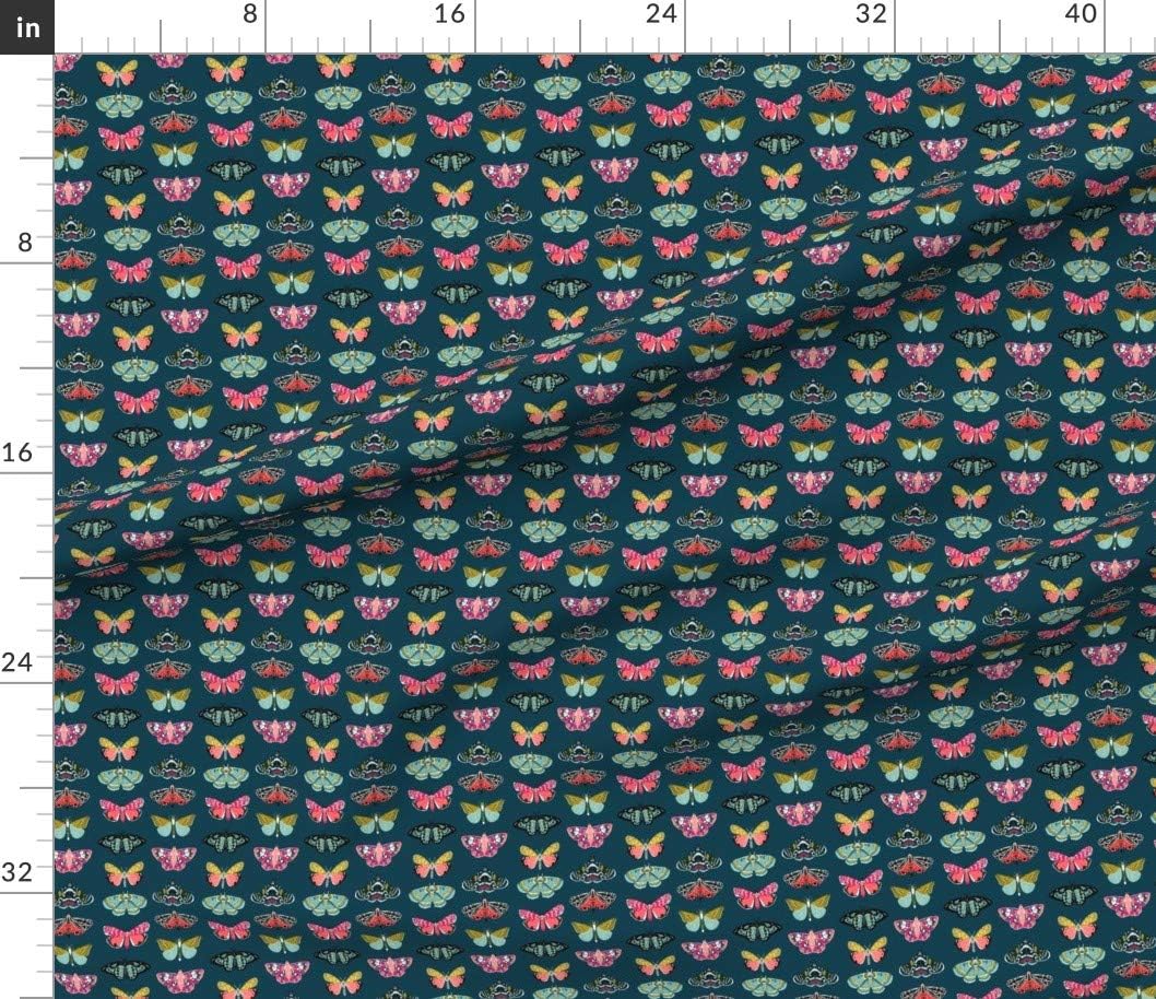 Spoonflower Fabric - Butterflies Insect Nature Moth Botanical Bugs Girl Pink Printed on Petal Signature Cotton Fabric by The Yard - Sewing Quilting Apparel Crafts Decor