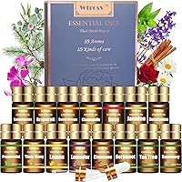 Wtrcsv Essential Oils Set: 15 Organic 5ml Scents for Diffusers, Aromatherapy, Massage, DIY Candles & Gifts