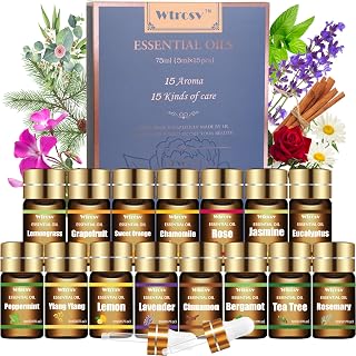 Wtrcsv Essential Oils Set: 15 Organic 5ml Scents for Diffusers, Aromatherapy, Massage, DIY Candles & Gifts