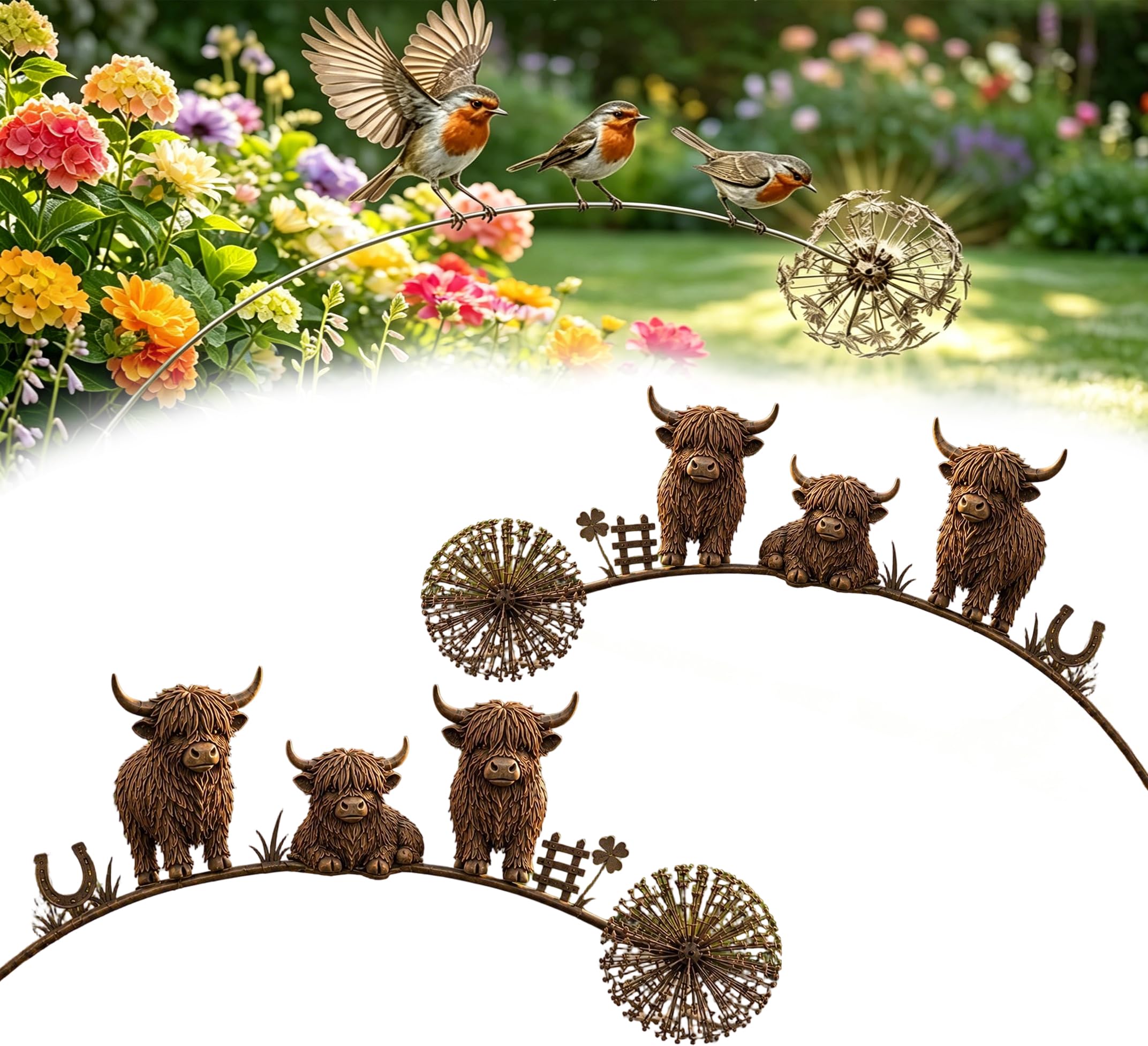 Siebkorb Robin Garden Stake Ornaments, Metal Robin Garden Stake Bird Yard Art Outdoor Decorations With Dandelion Accent,3 Robin Birds And Dandelion Design For Lawn Patio Flower Bed Walkway(E 2PCS)