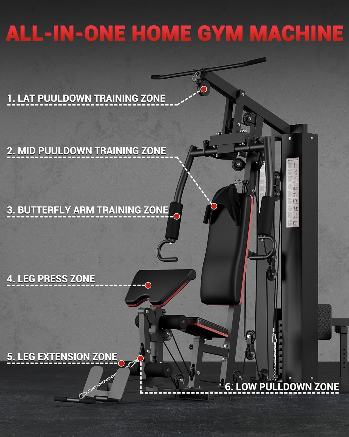 Garvee Home Gym Equipment Machine, Full Body Workout Machine with 150 LBS Weight Stack, Multifunctional All in One Exercise Station with Preacher Curl Pad, Leg Developer for Strength Training