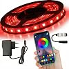AmberLED 3 Metre RGB Şerit LED Seti - Bluetooth Uygulama Kontrollü - Müziğe Duyarlı 5050 3 Çipli Tak Çalıştır - Adaptör Dahil - İç Mekan Silikonsuz Aydınlatma [Enerji Sınıfı F]