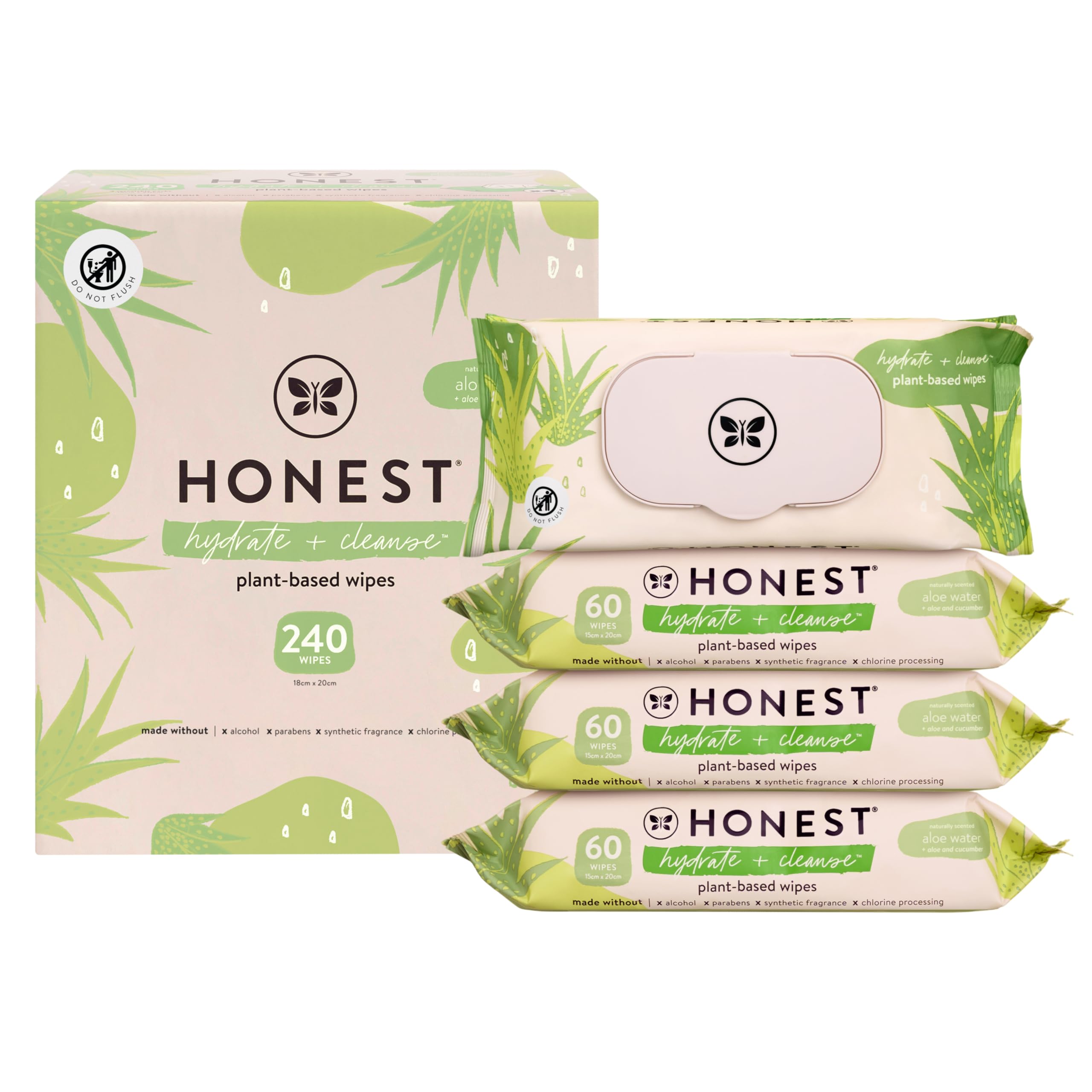 Hydrate and Cleanse Naturally Scented Wipes, Cleansing, Multi-Tasking, 99% Water, Plant Based Hypoallergenic, Aloe Cucumber, 240 Count