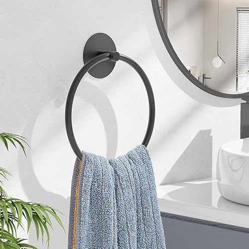 Miniatura 7 de susswiff - Toallero de baño negro mate - Toallero de baño de acero inoxidable SUS304, soporte adhesivo para toallas de mano montado en la pared,
