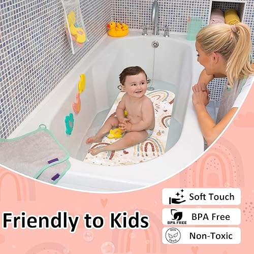 Miniatura 3 de Topotdor Alfombra antideslizante para bañera de bebé para niños, 40 x 16 pulgadas, bonita alfombra de baño de dibujos animados antideslizante con