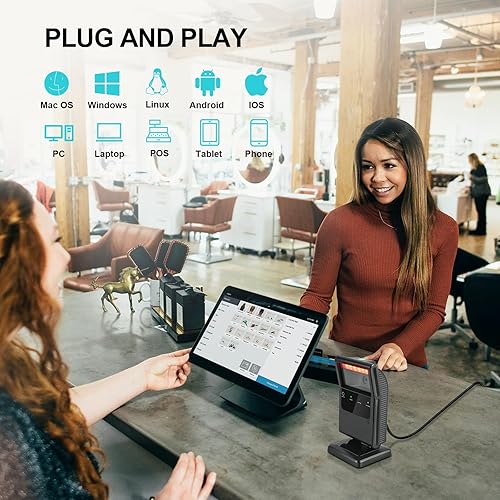 Miniatura 7 de OBZ Escáner de código de barras inalámbrico 2D QR Bluetooth Escáner de código de barras omnidireccional manos libres de escritorio, Bluetooth y 2.4G