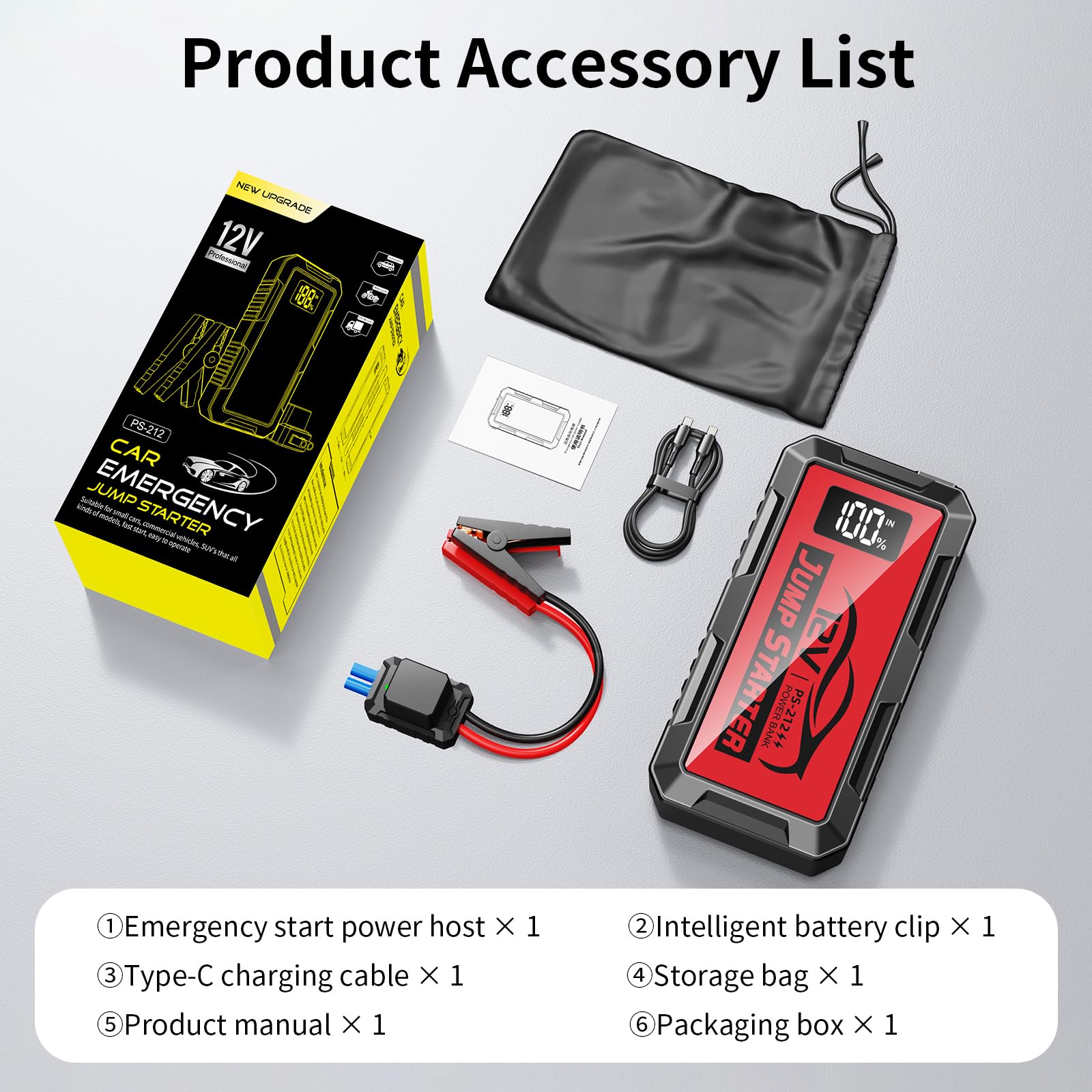 PSOOO Starthilfe Powerbank für pkw, 8000A Auto Starthilfe Powerbank (für Benzinmotoren bis 10L oder Dieselmotoren bis 8L), 12V Jump Starter Powerbank mit USB Schnellladung und LED Taschenlampe
