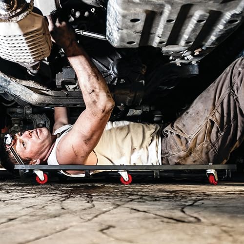 Miniatura 8 de Performance Tool W85015 - Enredadera automotriz de perfil bajo con 6 ruedas giratorias de 36 x 17 pulgadas con reposacabezas acolchado, color negro