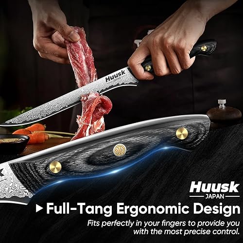 Miniatura 5 de Huusk Cuchillo de deshuesado de Damasco de 8 pulgadas, cuchillos VG10 para cortar carne, cuchillo de filete flexible, cuchillos de carnicero,