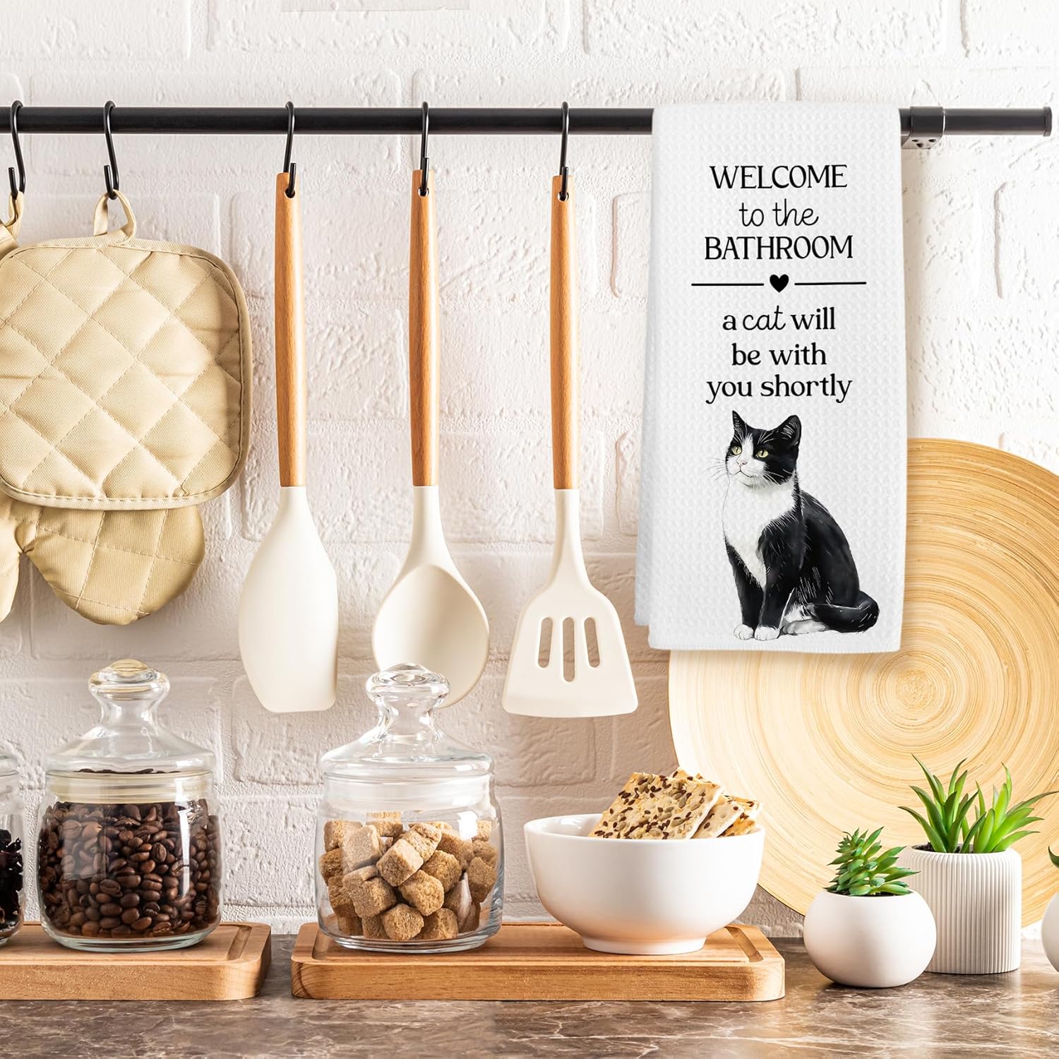 Funny Tuxedo Cat Hand Towels, Funny Tuxedo Cats Gifts for Cats Lovers Women Hand Towel, A Cat Will Be with You Shortly Decorative Towel for Bathroom, Cute Kitty Bathroom Decor, 16x24in - Image 2