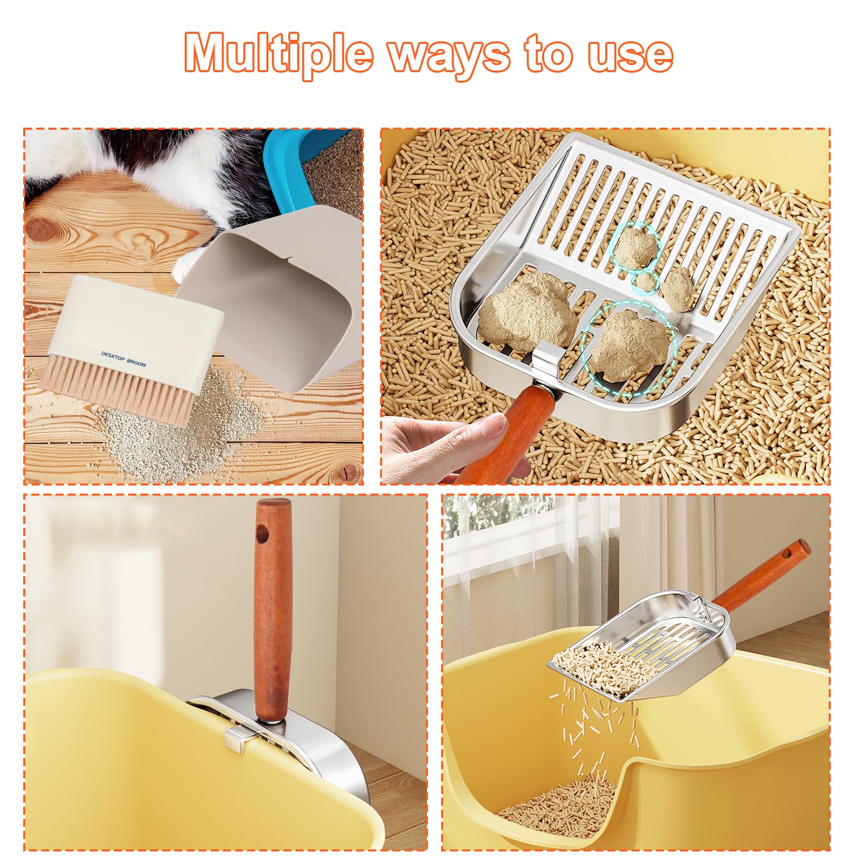 Stainless Steel Cat Litter Scoop with Holder, Kitty Poop Scooper Stand for Litter Box, Fast Sifting Non-Stick Cat Poop Scooper with Coarse and Fine Grids for All Litter Pan, Green - image 6