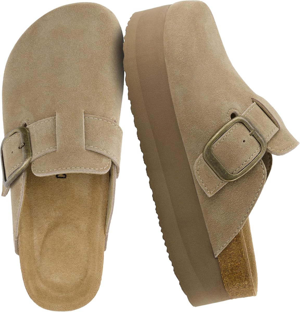 CUSHIONAIRE Women's Granola *Previous Buckle Issue Fixed* Genuine Suede Cork Footbed Platform Clog, +Comfort, Wide Widths Available