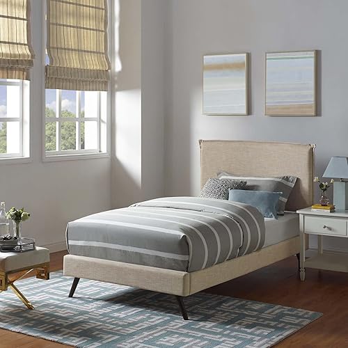 Miniatura 7 de Modway Amaris - Base de cama tapizada tamaño Queen en color beige con patas abiertas Beige,Gris