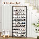 HOOBRO 10-Tier Shoe Rack Organizer, Large Capacity Metal Shoe Shelf, Sturdy Shoe Storage with Top Shelf, for 27-36 Pairs of Shoes, Space Saver, Industrial, Rustic Brown and Black BF110XJ01
