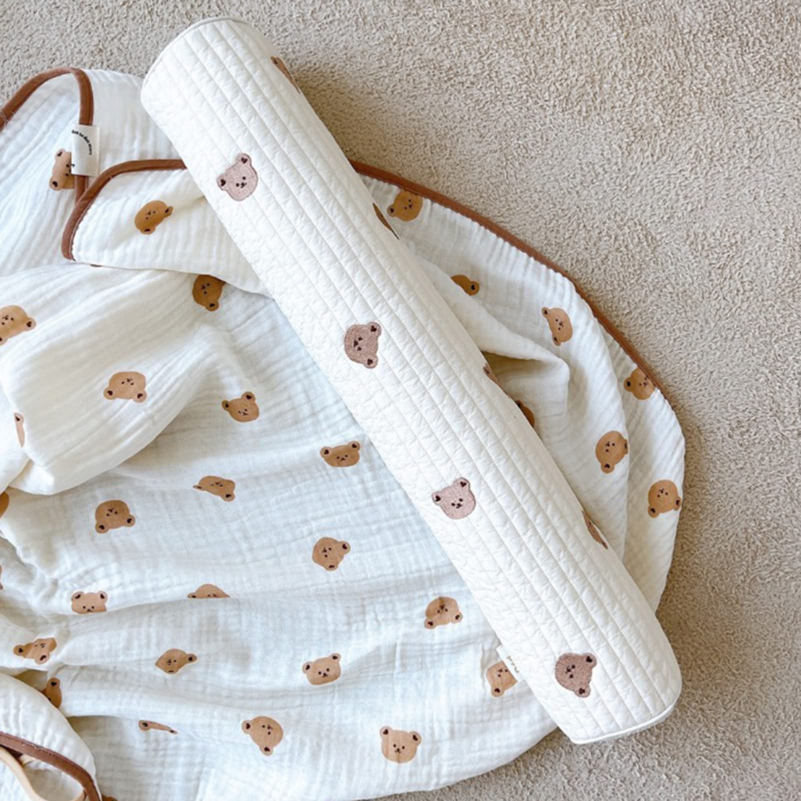 Pilipane Almohada para El Cuerpo del Bebé, Almohada para Dormir Lateral Antivuelco para Bebé, Cojín De Apoyo para El Cuello De Algodón Suave(Oso)