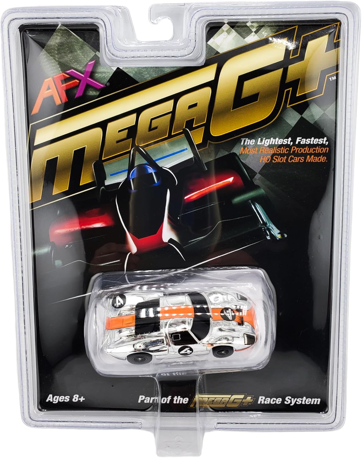AFX Ford GT40 MKII #4 Mirror Chrome/Orange Edition Mega G+ Chassis HO Slot Car Exclusive