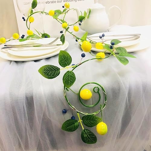 Miniatura 2 de Guirnalda artificial de limón y arándano, plantas falsas de vid de limón, corona de bayas colgantes de frutas sintéticas para boda, hogar, jardín