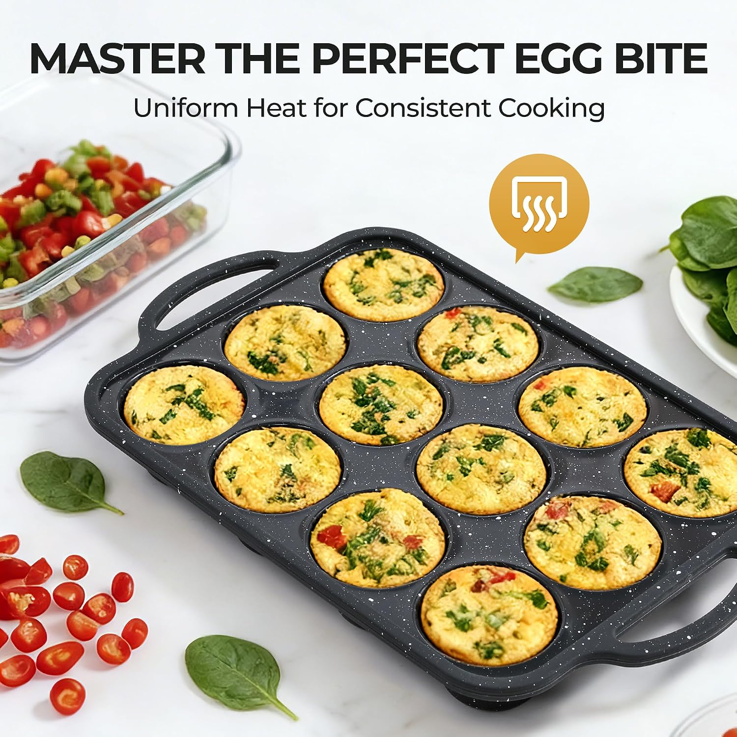 12-Cup Silicone Muffin Pans for Baking, Black with White Dots, Non-Stick with Reinforced Steel Frame for Stability, BPA-Free Bakeware