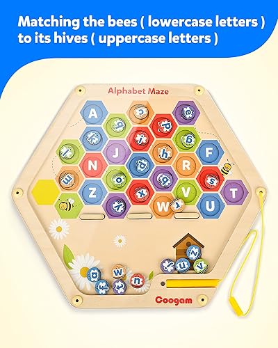 Miniatura 2 de Coogam Tablero magnético del laberinto del alfabeto de madera, letras ABC, rompecabezas a juego de habilidades motoras finas Montessori, juego