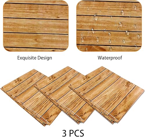 Miniatura 3 de PHOGARY Mantel rectangular con estampado de madera de grano de madera, 3 piezas, para decoración rústica, boda, baby shower, mantel rectangular de