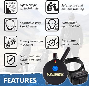 Educator K9-400 Tactical E Collar for Dog Training with Remote - 3/4 Mile Range, Waterproof, 100 Stimulation Levels, Tone or Vibration Mode, Night Light for Small, Medium & Large Dogs (33 inc)