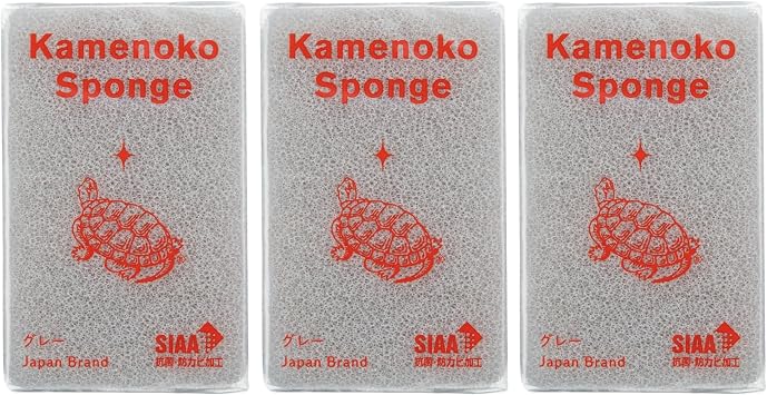 Kamenoko Sponge - Gray - Set of 3 - Kitchen Sponges for Cleaning Dishes and Pans - Odor-Resistant - Made in Japan