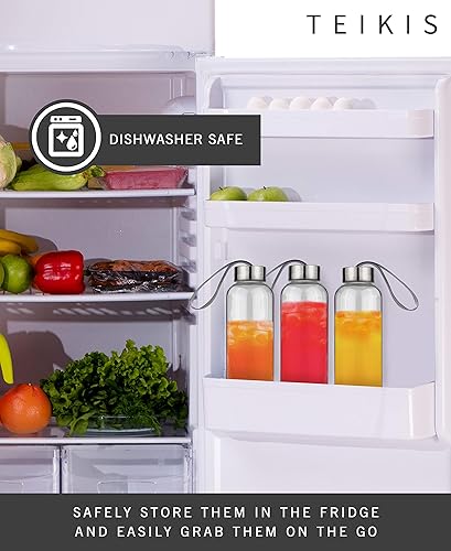 Miniatura 5 de Botellas de agua de vidrio transparente, paquete de 6, botellas de vidrio de 18 onzas con tapas a prueba de fugas, botellas de jugo de vidrio para