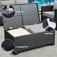 Vista 4 de Rattaner Mesa de centro para patio con almacenamiento de mimbre para exteriores y mesa auxiliar de mimbre para todo tipo de clima con cubierta Negro