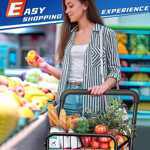 Miniatura 9 de Carrito de compras Jumbo Carrito de compras con ruedas 136L36 galones Carrito de compras ajustable para comestibles Carrito de compras plegable