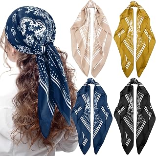 Syhood 4 Pack 27" Square Satin Head Scarves for Women - Silk-Like Bandanas, Neck Scarves, Durags & Hair Wraps