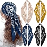 Syhood 4 Pcs 27'' Square Silk Bandana Satin Head Scarves for Women Silk Like Neck Scarf Durag Hair Wrap for Sleeping Headwear